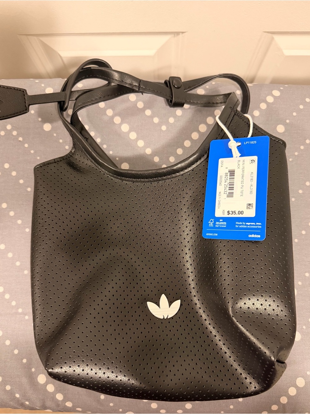 adidas Black Perforated Mini Tote with White Trefoil